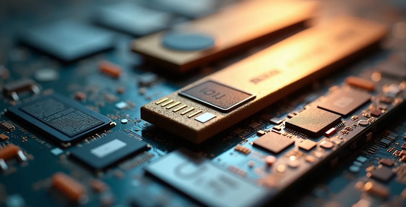 Makroaufnahme von Speichermedien mit abstrakten Farbcodierungen