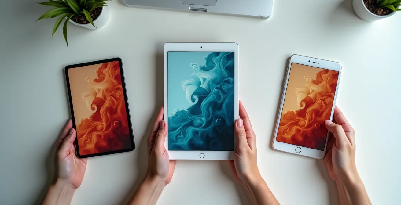 Verschiedene Displays zeigen dasselbe Bild mit unterschiedlichen Farben