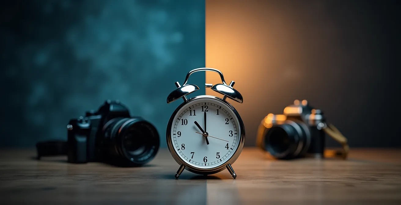 Visualisierung des Zeitmanagements zwischen Fotografie und Bildbearbeitung