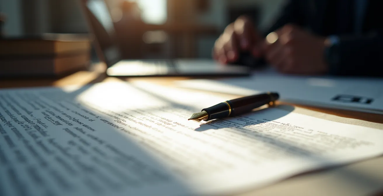 Professioneller Model-Release-Vertrag mit Unterschriften und rechtlichen Dokumenten