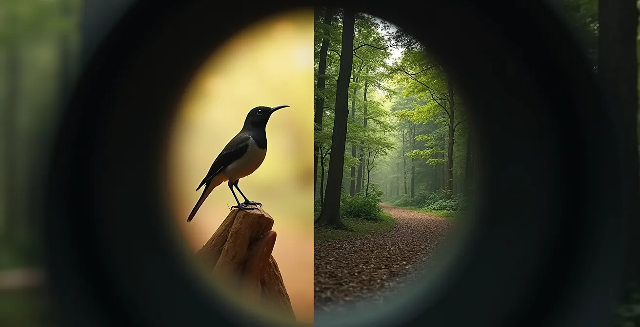 Fotograf nutzt die Zwei-Augen-Technik, wobei ein Auge durch den optischen Sucher blickt und das andere die Umgebung wahrnimmt.