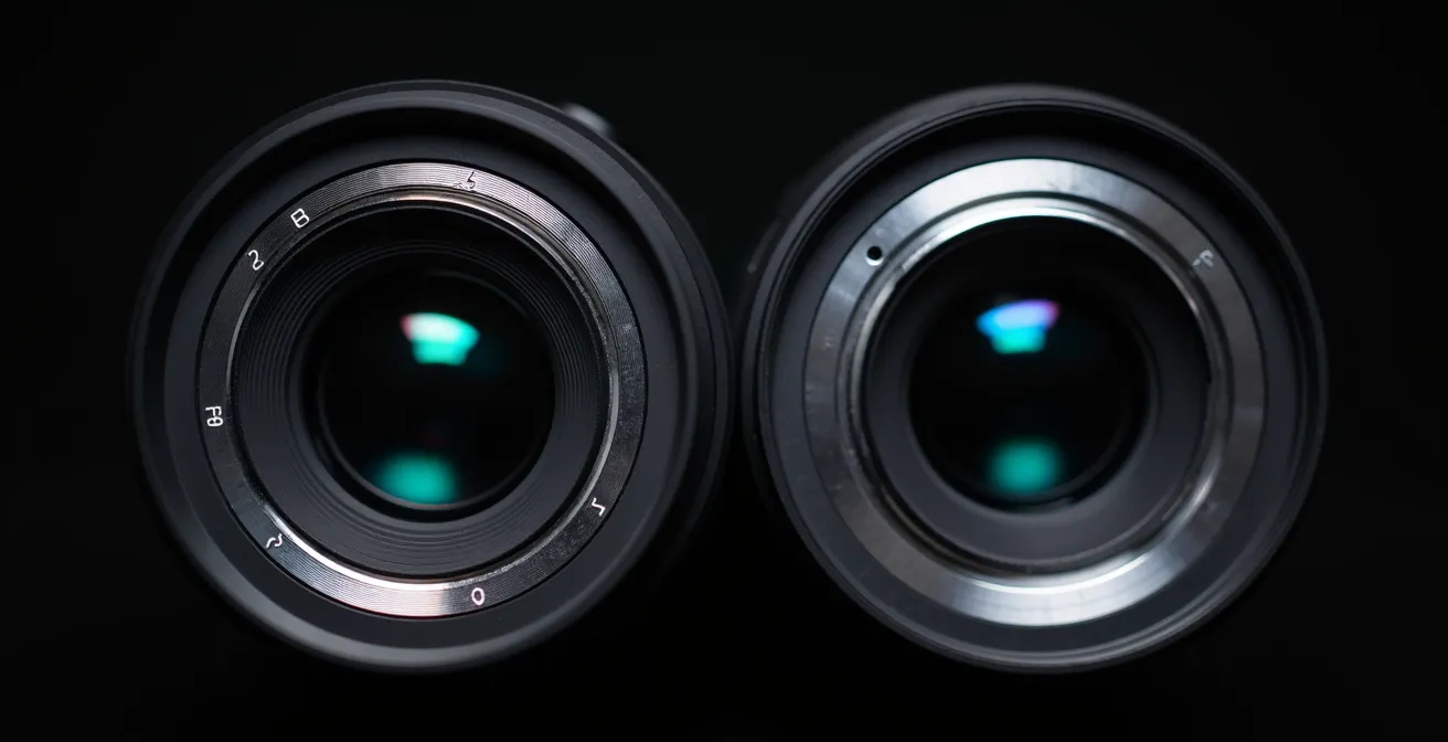 Nahaufnahme von zwei Zoomobjektiven mit unterschiedlichen Blendenöffnungen