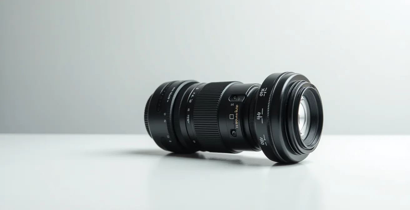 Seitliche Detailansicht eines Zoom-Objektivs mit sichtbarem Zoomring und Dichtungen